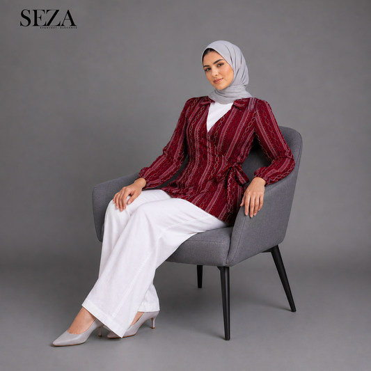 Mira Wrap Blouse in burgundy