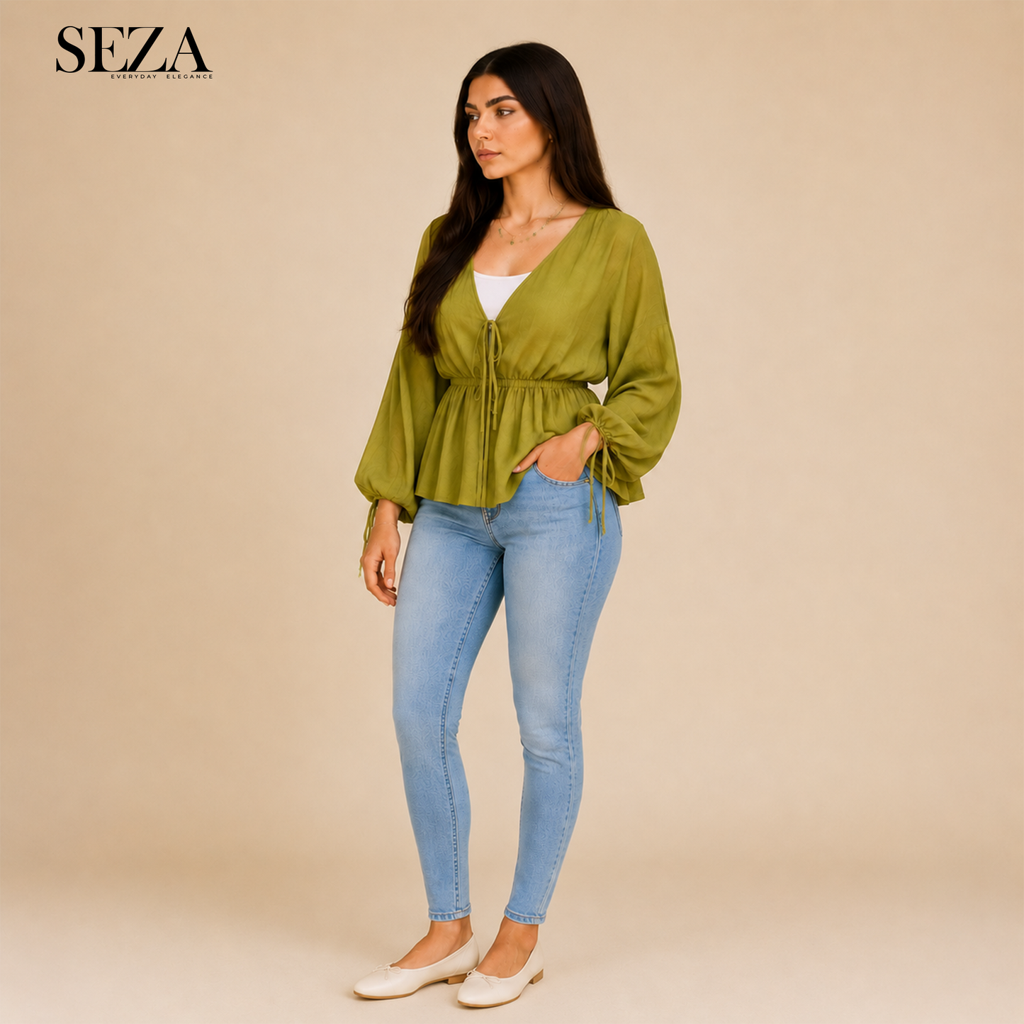 LARA Blouse in green-Apple