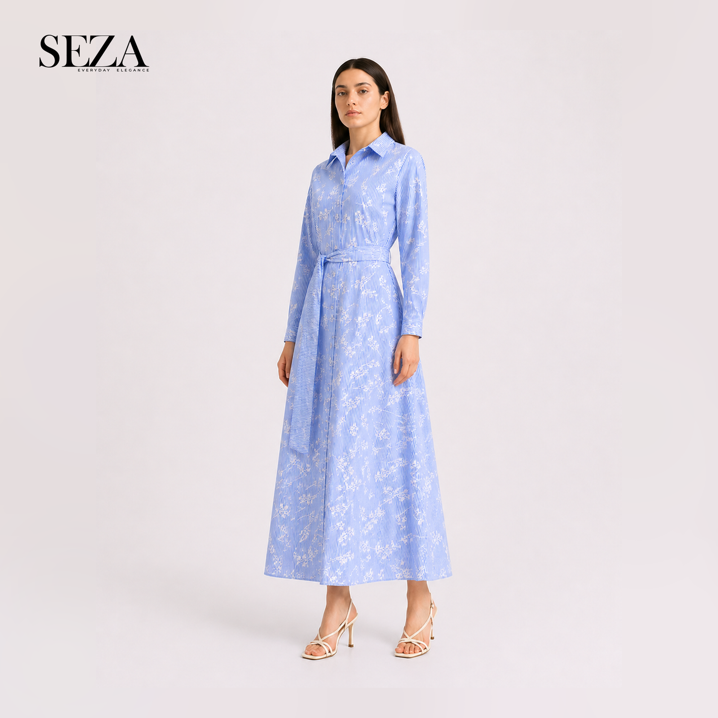 Lina light Blue Striped Dress