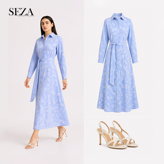 Lina light Blue Striped Dress
