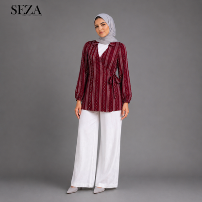 Mira Wrap Blouse in burgundy