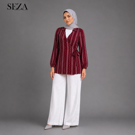 Mira Wrap Blouse in burgundy