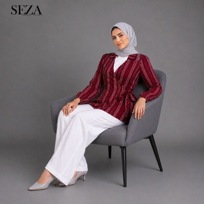 Mira Wrap Blouse in burgundy