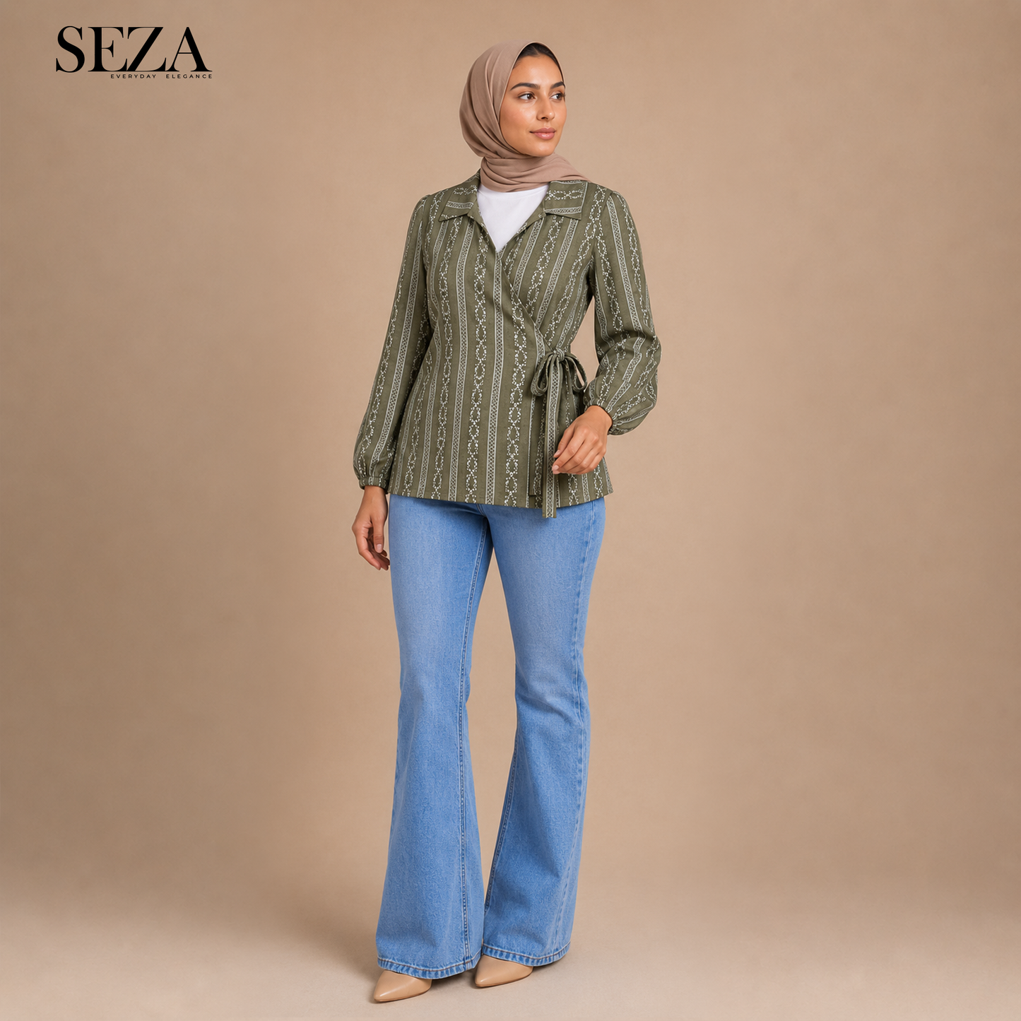 Mira wrap Blouse in Army