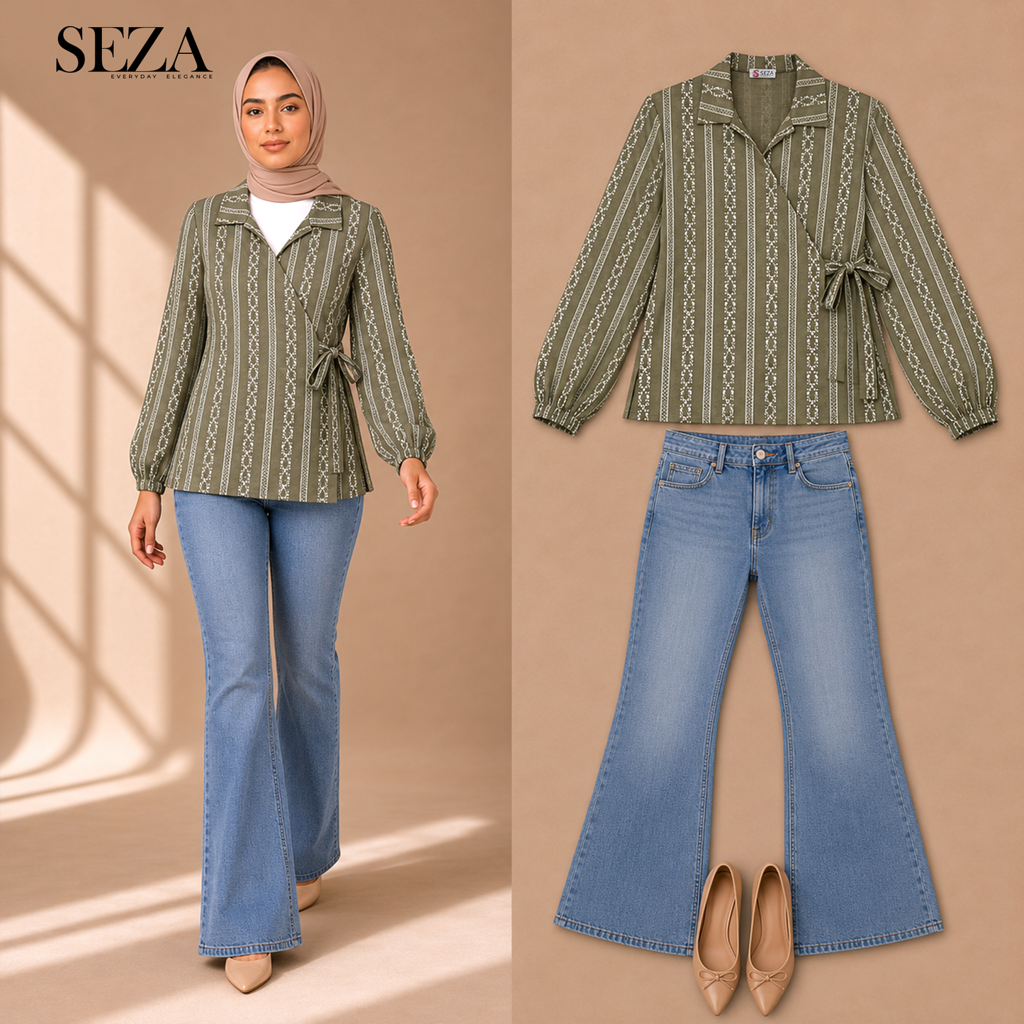 Mira wrap Blouse in Army