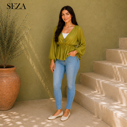 LARA Blouse in green-Apple