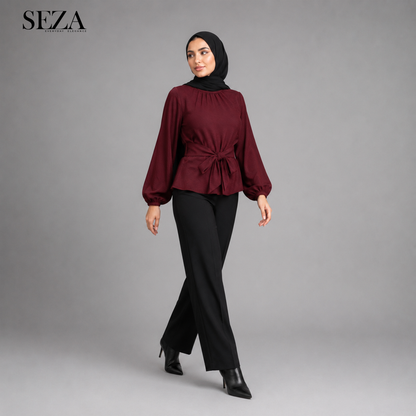 Glow soirée Blouse in Burgundy