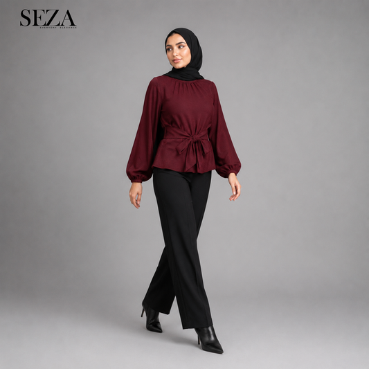 Glow soirée Blouse in Burgundy
