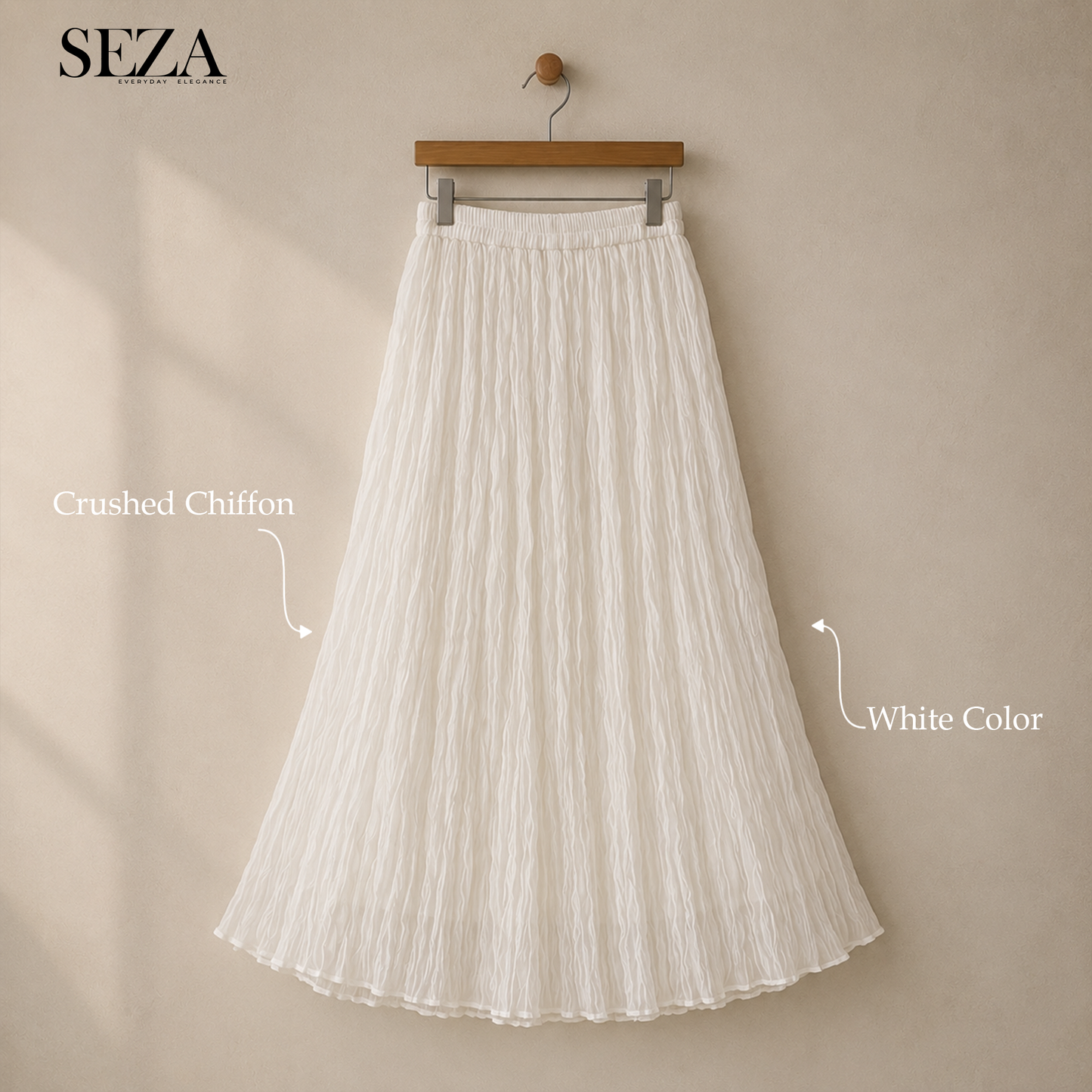 ALMA Crushed Chiffon Skirt in white ( pre-Order )
