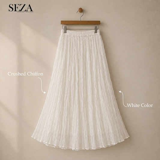 ALMA Crushed Chiffon Skirt in white ( pre-Order )