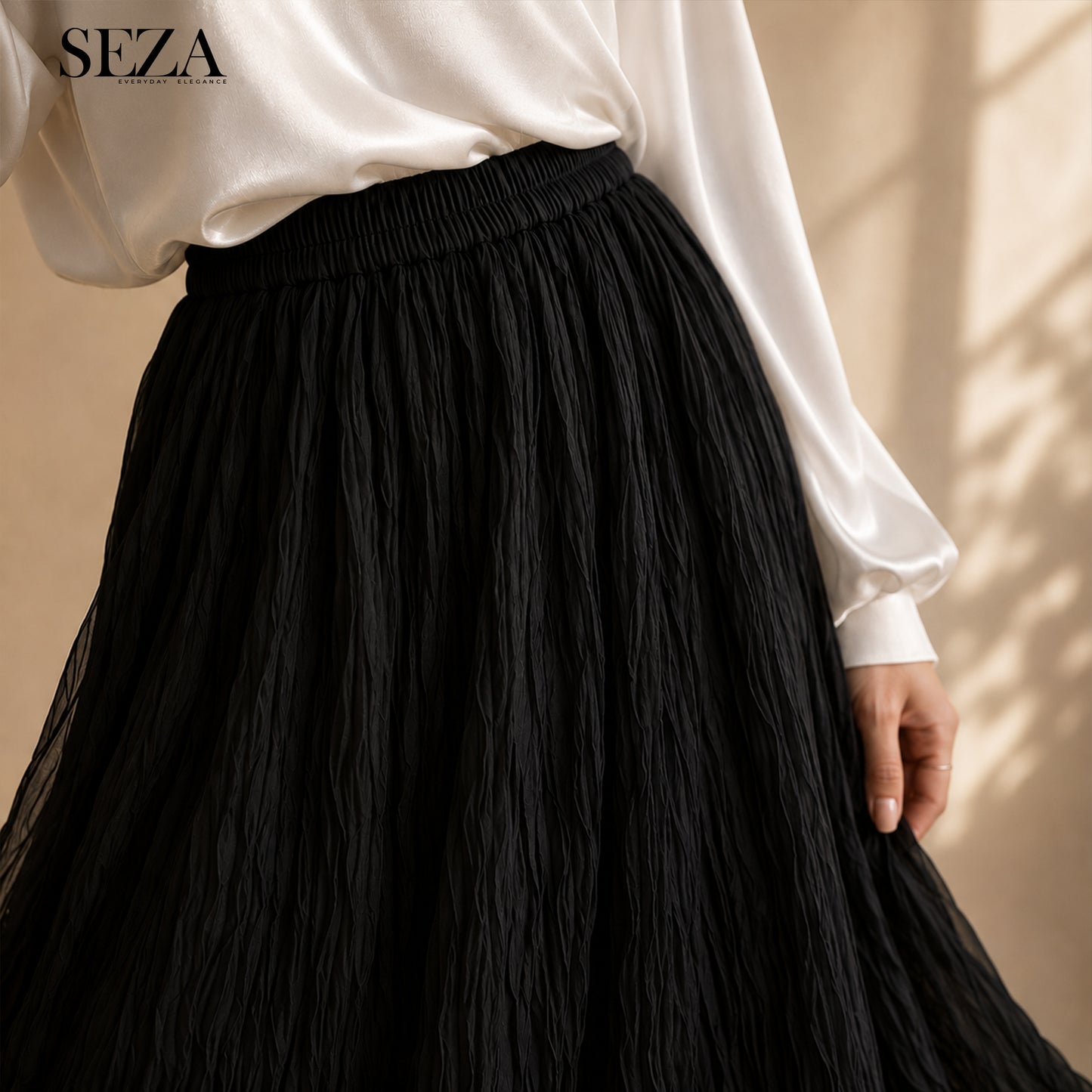 ALMA Crushed Chiffon Skirt in Black ( pre- Order )