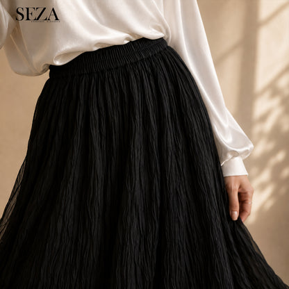 ALMA Crushed Chiffon Skirt in Black ( pre- Order )