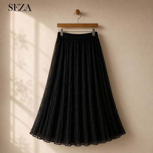 ALMA Crushed Chiffon Skirt in Black ( pre- Order )
