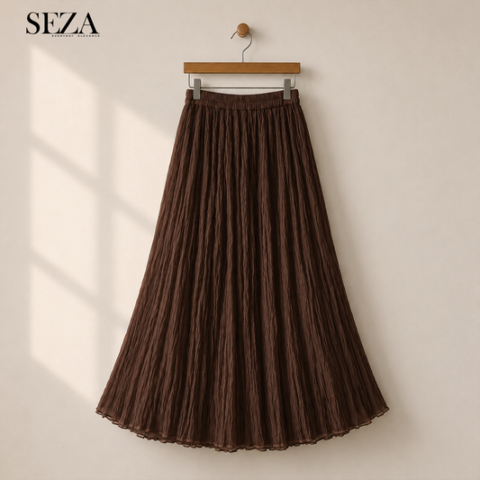 ALMA Crushed chiffon Skirt in Brown ( pre- Order )