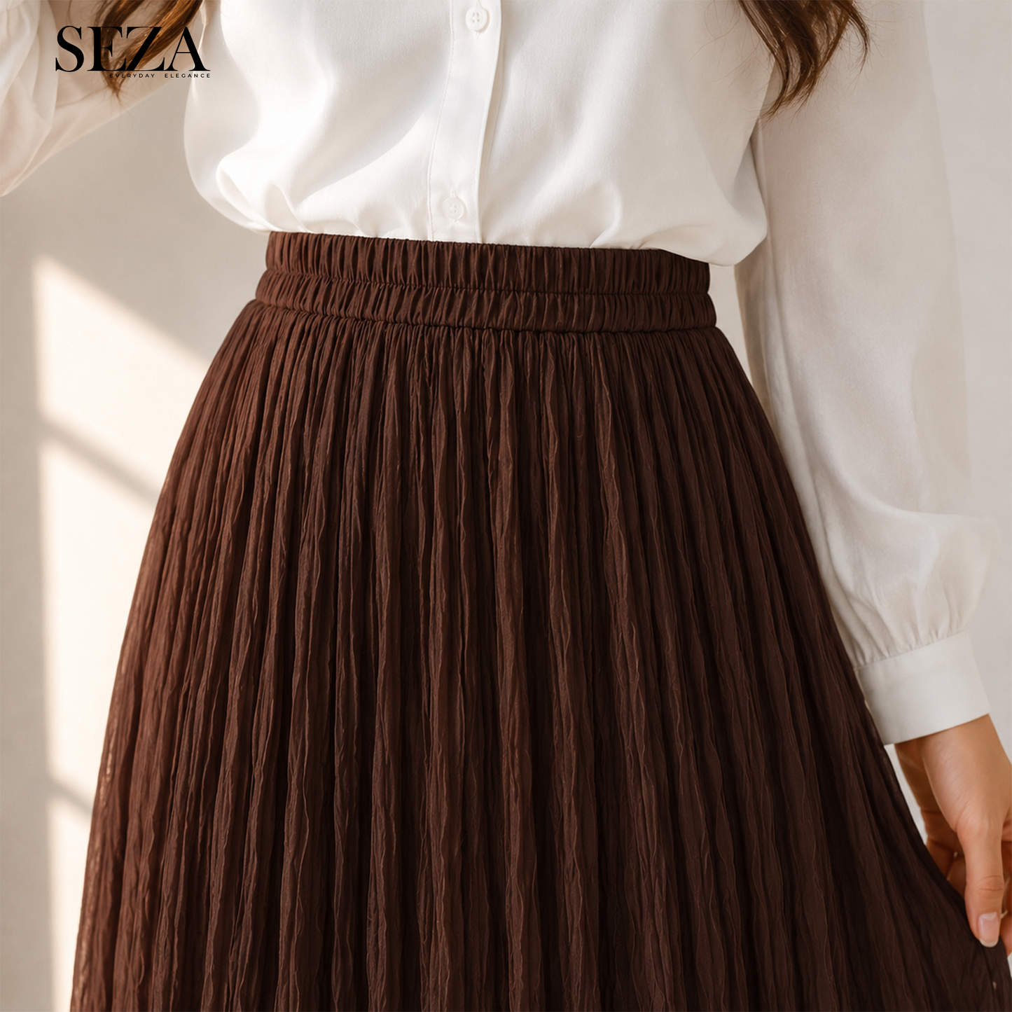 ALMA Crushed chiffon Skirt in Brown ( pre- Order )