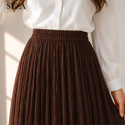 ALMA Crushed chiffon Skirt in Brown ( pre- Order )
