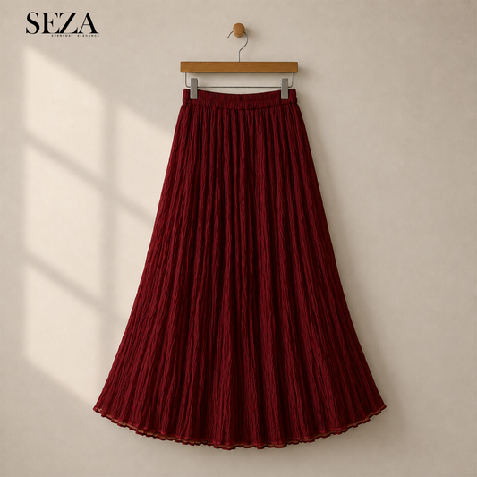 ALMA Crushed Chiffon Skirt in burgundy ( pre- Order )