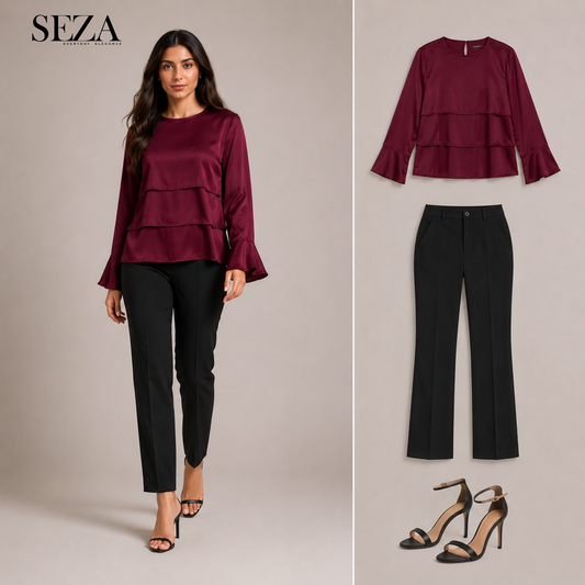 LAYAL Soirée Blouse in Burgundy