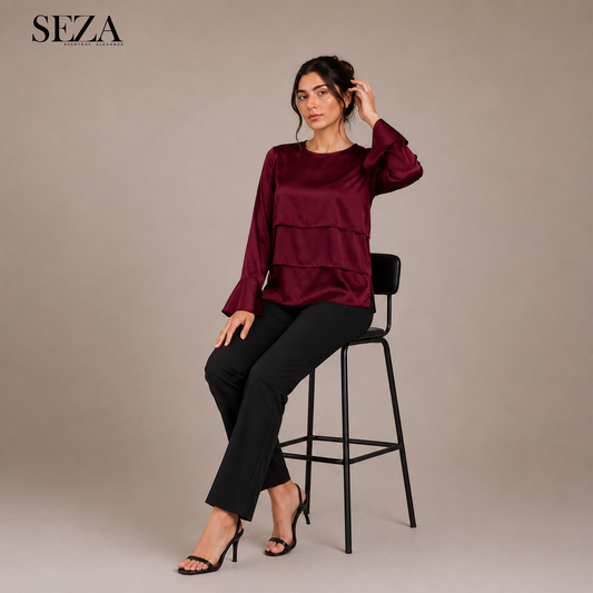 LAYAL Soirée Blouse in Burgundy