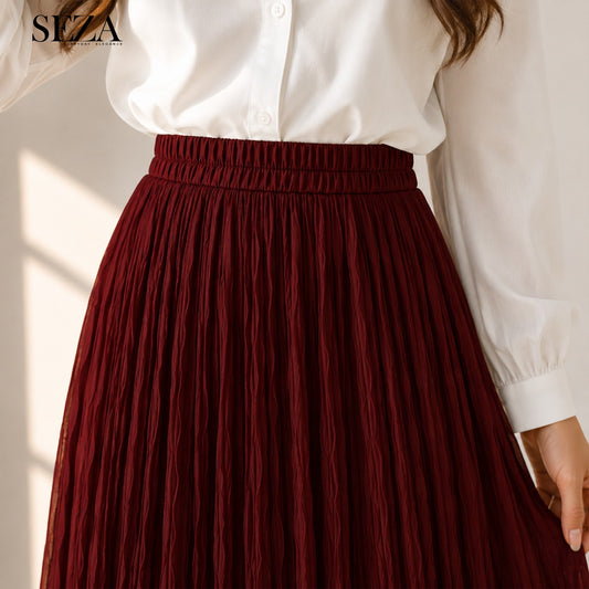 ALMA Crushed Chiffon Skirt in burgundy ( pre- Order )