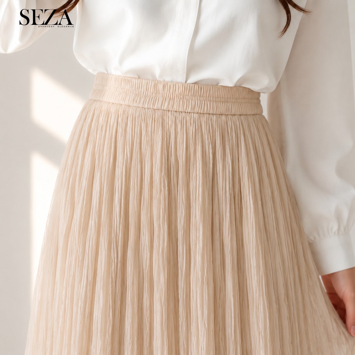 ALMA Crushed Chiffon Skirt in beige ( pre- Order )